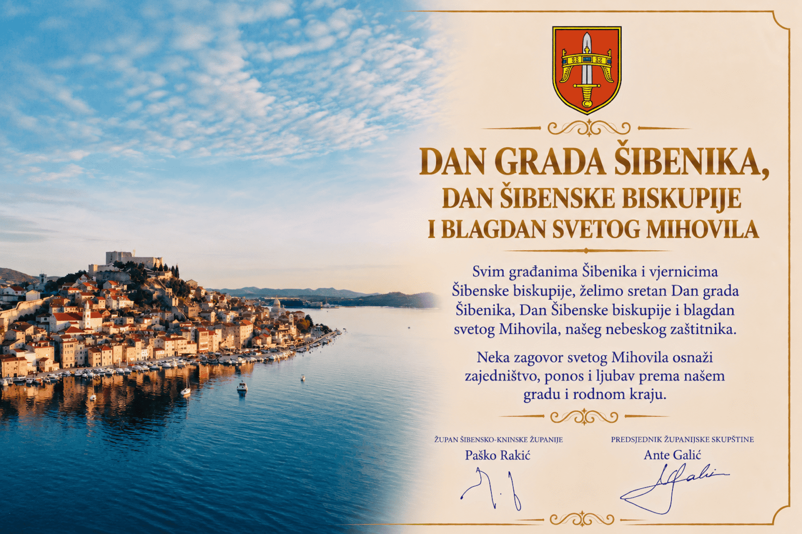 Čestitka za Dan grada Šibenika i Šibenske biskupije