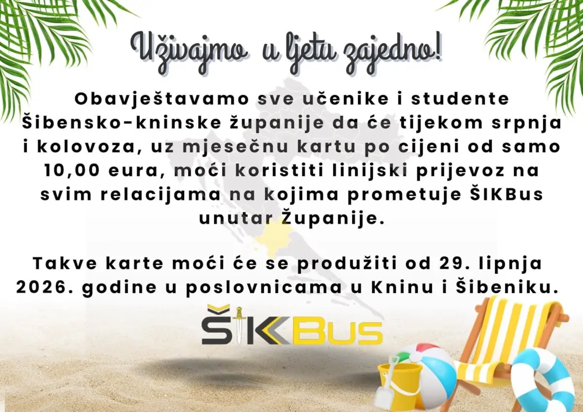 Uvode se ljetne pretplatne karte za sve učenike i studente na području Šibensko-kninske županije