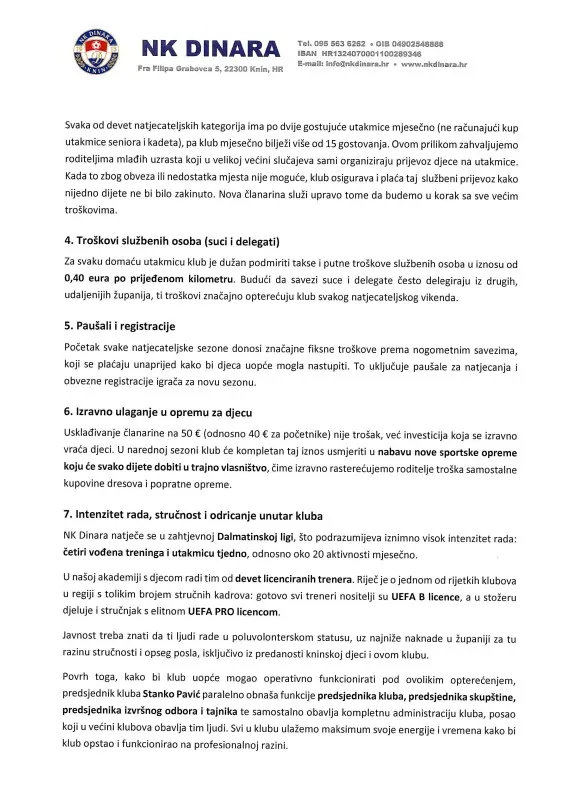 NK DINARA SLUŽBENO PRIOPĆENJE ZA MEDIJE I JAVNOST - Objava.hr 