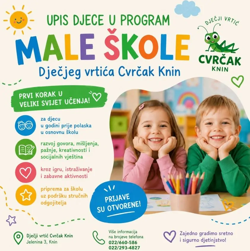 Knin – Obavijest o upisu djece u program predškole