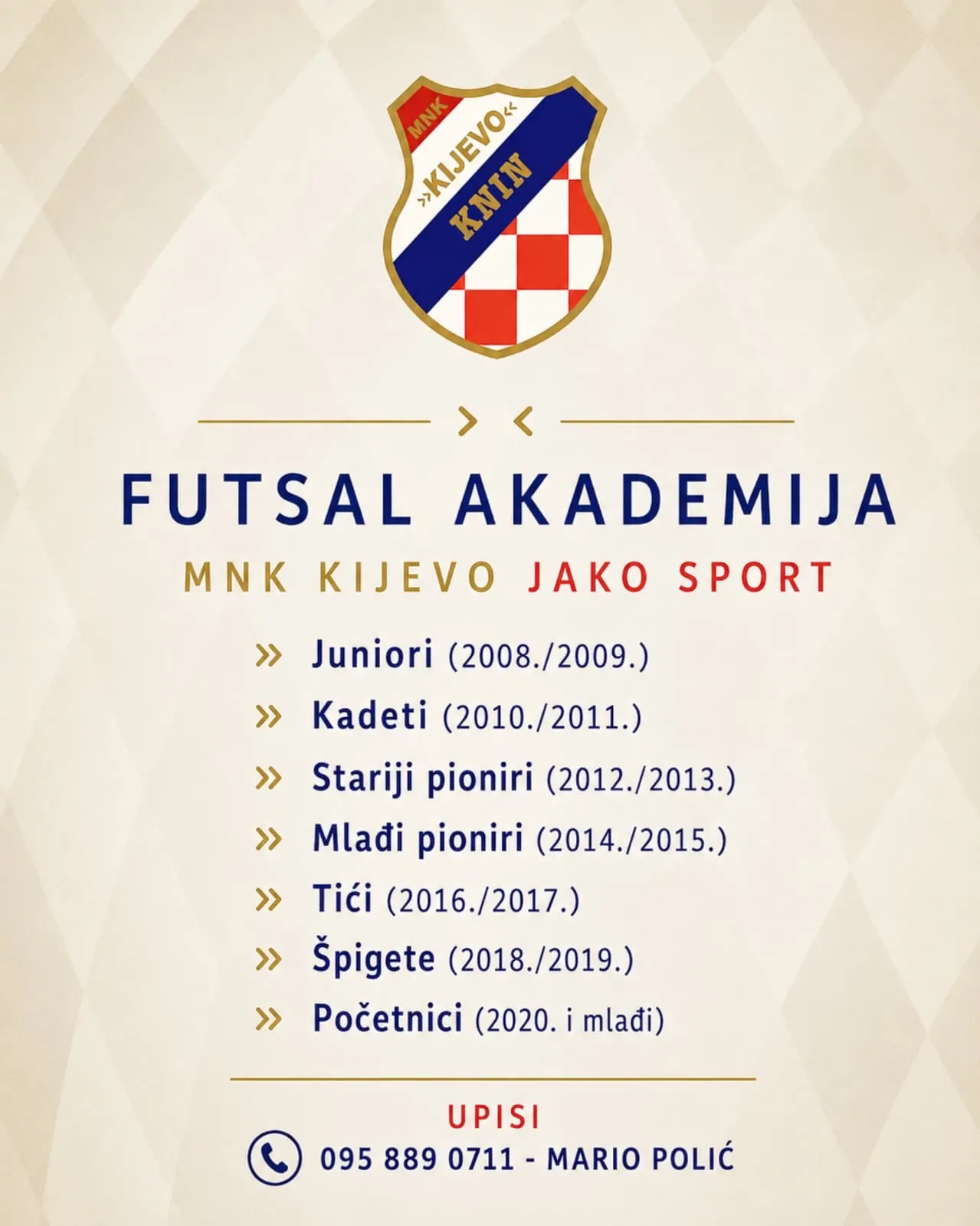 KREĆE NOVA FUTSAL SEZONA U KNINU: Upisi u Futsal akademiju MNK Kijevo Jako Sport