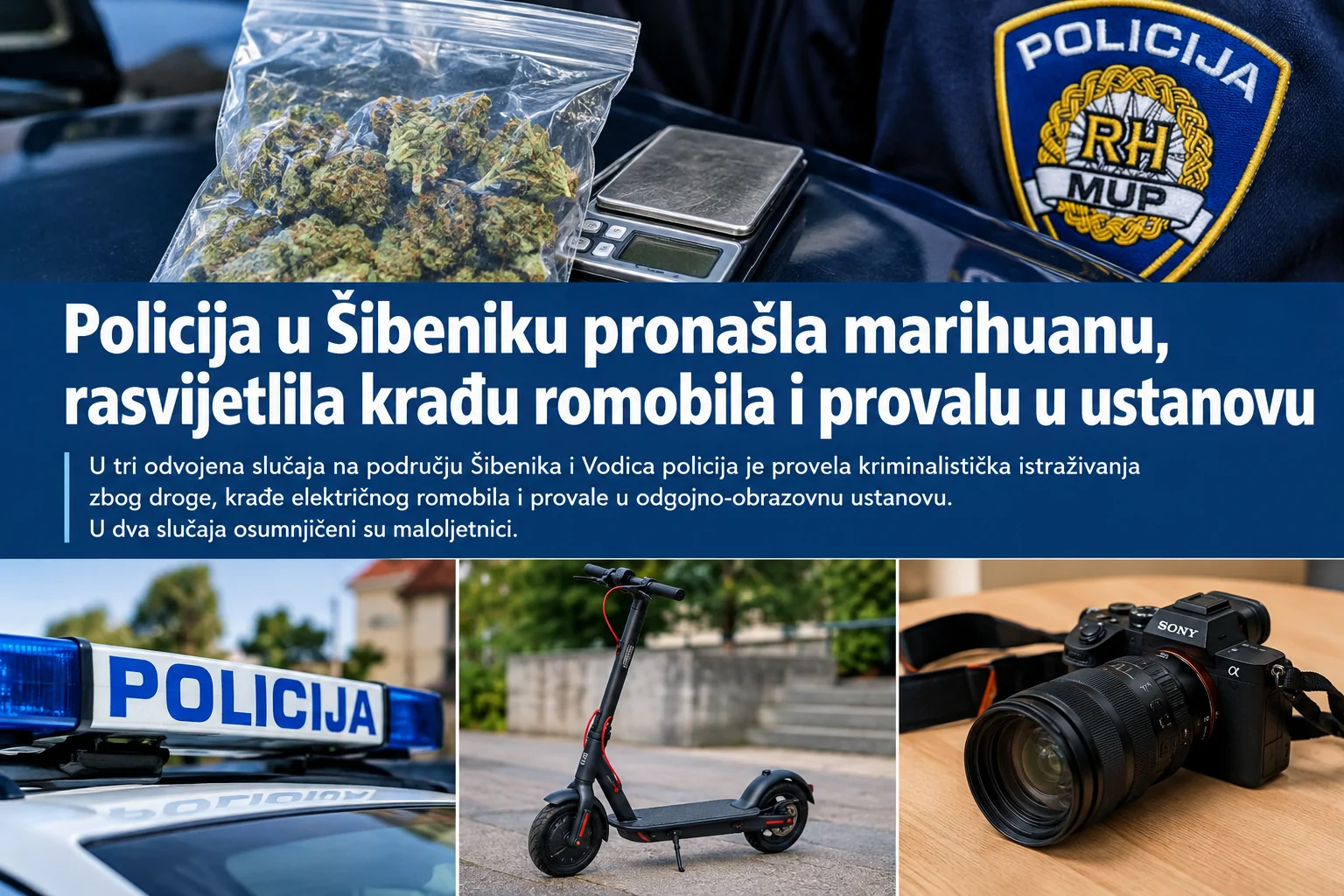 Policija u Šibeniku pronašla marihuanu, rasvijetlila krađu romobila i provalu u ustanovu